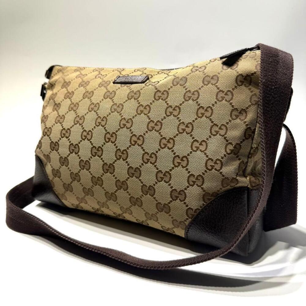 GUCCI GG Canvas Shoulder Bag Messenger Brown Crossbody Leather - Picture 1 of 10